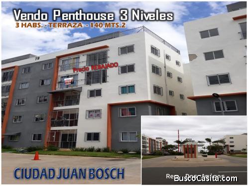 PENTHOUSE  CON TERRAZA en  CIUDAD JUAN BOSCH, 3 HABS., 140 Mts.2, Res. DOS AMIGOS Y REBAJADO