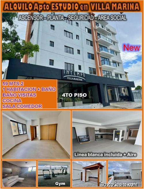 AQUILO APTO de 1 HABITACION CON LINEA BLANCA + AIRE, VILLA MARINA, a pasos Av. Los Próceres, a 3 min