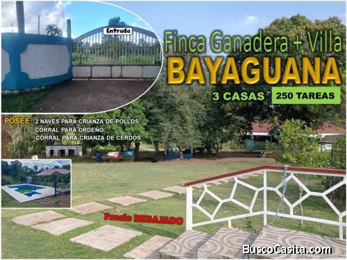 Super Finca Ganadera, Granja y RECREO, BAYAGUANA, con VILLA + PISCINA + RIO, REBAJADA y de OPORTUNID