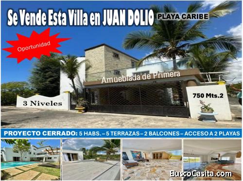 Vendo Exclusiva Villa 3 Niveles AMUEBLADA en Playa Caribe, JUAN DOLIO 
