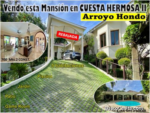 Vendo Imponente Mansión en Cuesta Hermosa II, 5 HABS., 1,000 Mts.2, Patio, Piscina, REBAJADA