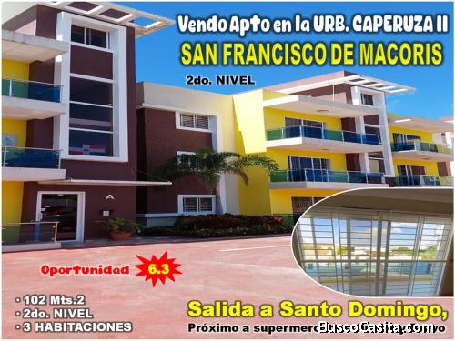 Vendo Apto  3 HABS.,  2do. NIVEL, URB. CAPERUZA II, SAN FCO MACORIS, salida a Santo Domingo