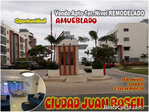 Vendo Apto 1er. NIVEL, REMODELADO y AMUEBLADO en CIUDAD JUAN BOSCH