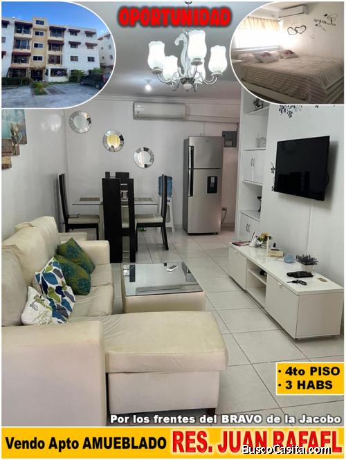 Vendo Apto AMUEBLADO, RES. JUAN RAFAEL, 3 habs., POR LA JACOBO,  Prox. AL BRAVO y COLINA CENTRO