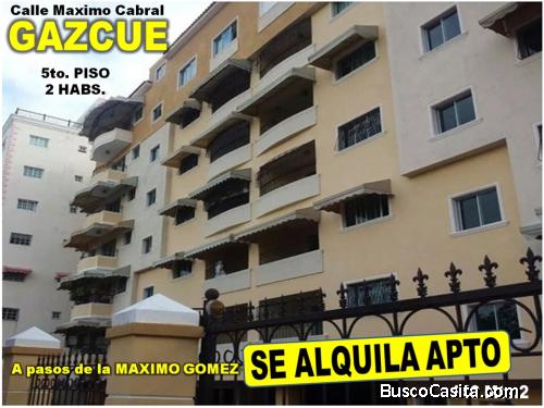 ALQUILO APTO AMUEBLADO EN GAZCUE, 2 HABS., 140 Mts.2, BALCON, 5TO PISO, TORRE HILDA MARIA