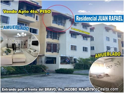 OFERTA… Apto AMUEBLADO en RES. JUAN RAFAEL, 3 habs., POR LA JACOBO,  Prox. AL BRAVO y COLINA CENTRO