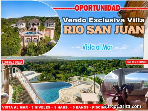 IMPONENTE VILLA 3 NIVELES EN  RIO SAN JUAN, CON VISTA AL MAR, 5 HABS