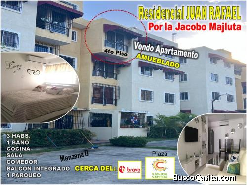 OFERTA… Apto AMUEBLADO en RES. JUAN RAFAEL, 3 habs., POR LA JACOBO,  Prox. AL BRAVO y COLINA CENTRO