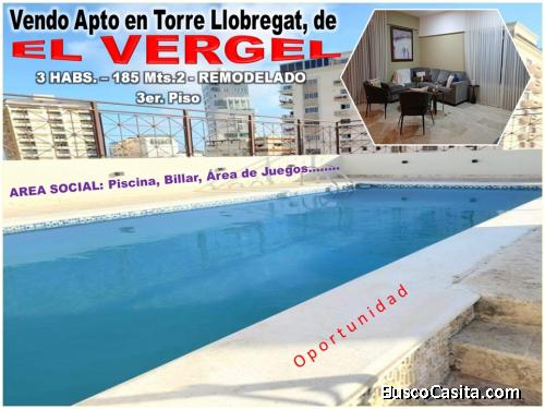 VENDO APTO REMODELADO EN TORRE LLOBREGAT, EL VERGEL, 3 HABS., 185 Mts.2