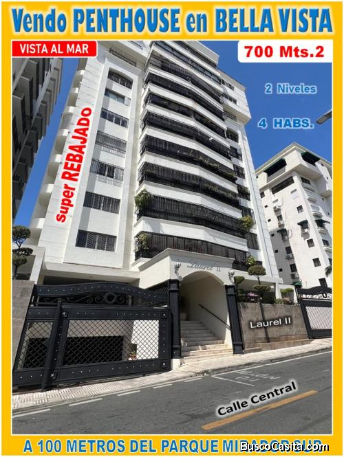 Super Penthouse CON VISTA AL MAR y al CAROL MORGAN, Bella Vista Sur, 700 Mts.2, 4 HABS., REBAJADO