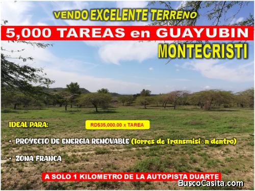 Vendo Terreno de 5,000 TAREAS en Guayubin, Montecristi, para Proyecto de Energía o Zona Franca