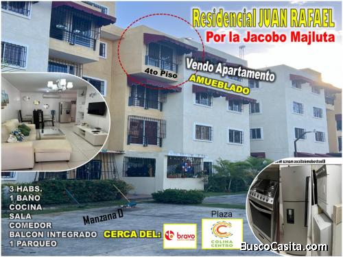 VENDO Apto AMUEBLADO en RES. JUAN RAFAEL, 3 habs., POR LA JACOBO,  Prox. AL BRAVO y COLINA CENTRO