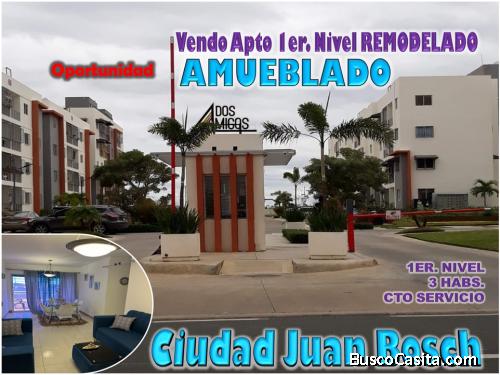 Vendo Apto 1er. NIVEL, AMUEBLADO Y REBAJADO en CIUDAD JUAN BOSCH, OPORTUNIDAD