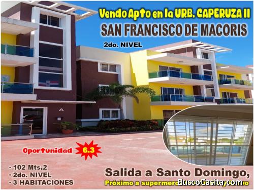 Vendo Apto  3 HABS.,  2do. NIVEL, SAN FCO MACORIS, URB. CAPERUZA II, salida a Santo Domingo