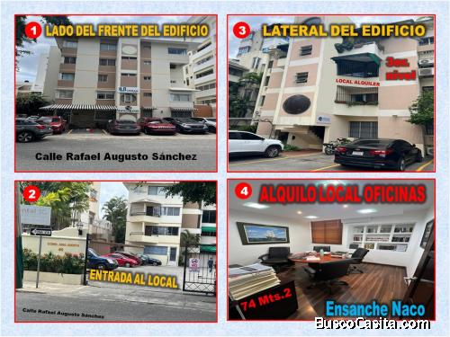 ALQUILO LOCAL DE OFICINAS EN ENSANCHE NACO, 74 Mts.2, 3er. NIVEL