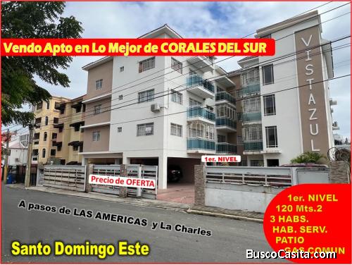 Vendo Apto en lo Mejor de  CORALES DEL SUR, 3 HABS., 1ER. NIVEL, 120 Mts.2, EDIFICIO VITAZUL, OPORTU