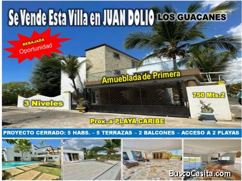 Vendo Exclusiva Villa 3 Niveles AMUEBLADA en LOS GUAYACANES, JUAN DOLIO, prox. a PLAYA CARIBE