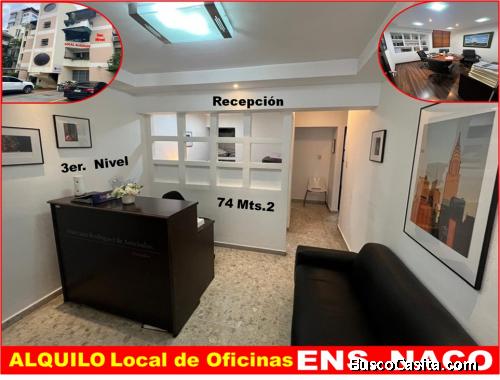 ALQUILO LOCAL DE OFICINAS ENS. NACO, 3 OFICINAS, RECEPCION, 74 Mts.2, 3er. NIVEL