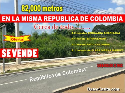 VEND0 82,000 MTS.2 DE TERRENO EN LA MISMA REPUBLICA DE COLOMBIA, A PASOS DE TODO