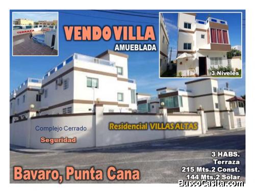 OPORTUNIDAD UNICA, CASA 3 NIV. AMUEBLADA,  EN BAVARO, RES. VILLAS ALTAS, BUENA VISTA