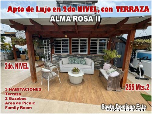 Vendo Apto de Lujo en 2DO. NIVEL, con TERRAZA y Gazebos en Alma Rosa II, Santo Domingo Este