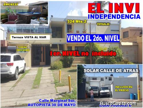 CASA 2DO NIVEL (VISTA AL MAR) EN EL INVI, AUTOPISTA 30 DE MAYO + LOCAL + SOLAR EN 1ER NIVEL