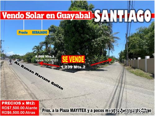 Vendo Solar 1,239 Mts.2 en Guayabal, SANTIAGO, AV. RAMON MARIANO GRULLON, PROX. A PLAZA MAYITEX
