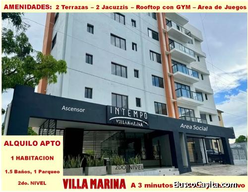 SE ALQUILA Apto 1 Habitación en TORRE INTEMPO, Villa Marina, a 2 minutos de INTEC y del Bravo de Los