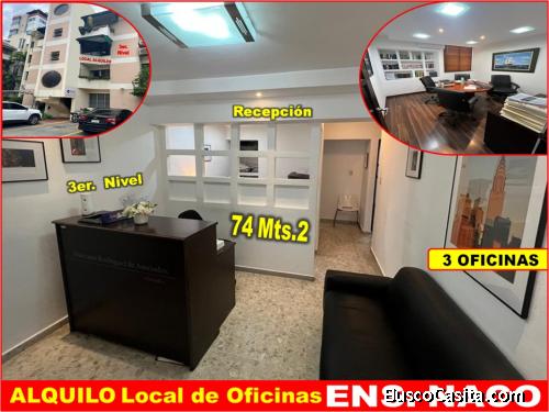 LOCAL DE OFICINAS EN ALQUILER, ENS. NACO, 3 OFICINAS, RECEPCION, 74 Mts.2, 3er. NIVEL, con el mejor 