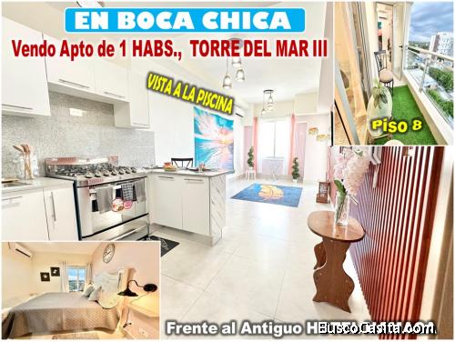 VENDO APTO 1 HAB. EN TORRE BOCA DEL MAR III, BOCA CHICA, CON  VISTA  A LA PISCINA, PISO 8