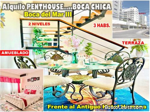 ALQUILO PENTHOUSE 3 HABS. EN TORRE BOCA DEL MAR III, BOCA CHICA,  CON VISTA AL MAR