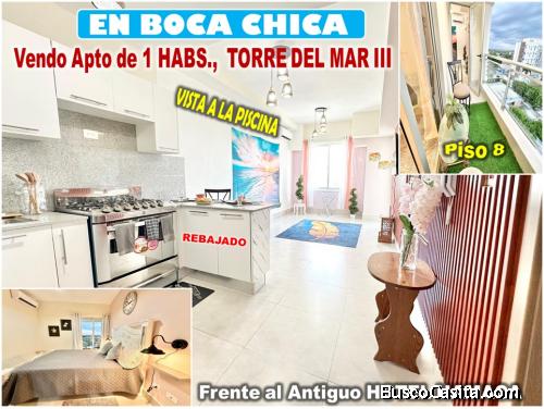 APTO REBAJADO EN BOCA CHICA.  1 HAB., 61 Mts.2, PISO 8, TORRE BOCA DEL MAR III