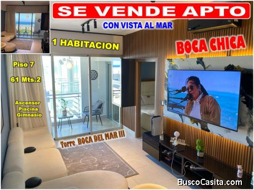 APTO CON VISTA AL MAR EN BOCA CHICA, 1 HAB., 61 Mts.2, PISO 7, TORRE BOCA DEL MAR III