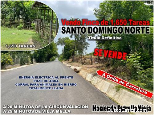 Vendo Finca de 1,650 tareas en Santo Domingo Norte, a la Orilla del ASFALTO, totalmente Llana