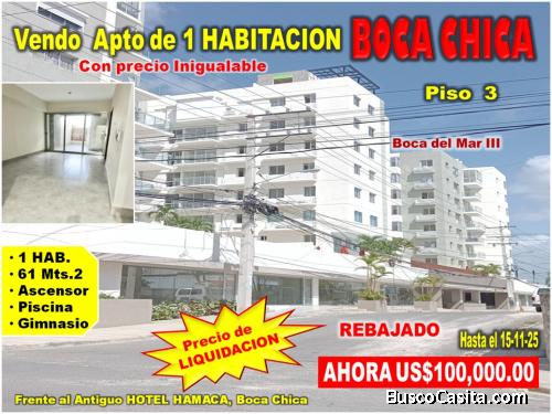 LIQUIDO APTO EN TORRE BOCA DEL MAR III de  BOCA CHICA, 1 HAB., PISO 3, 61 Mts.2