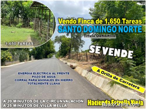 Vendo Finca de 1,650 tareas en Santo Domingo Norte, a la Orilla del ASFALTO, totalmente Llana