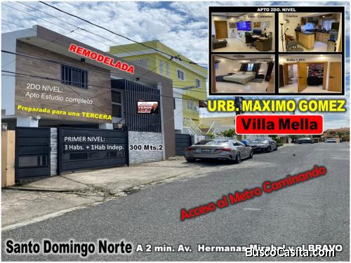 Vendo  Casa  REMODELADA 2 Niv. 5 HABS. en Urb.  MAXIMO GOMEZ, Villa mella, 300 Mts.2, OPORTUNIDAD