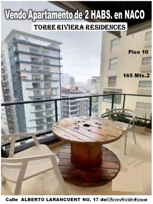 Vendo Apto de Lujo en TORRE RIVIERA RESIDENCES de NACO,  2 HABS. 165 Mts.2, Piso 10, DE OPORTUNIDAD