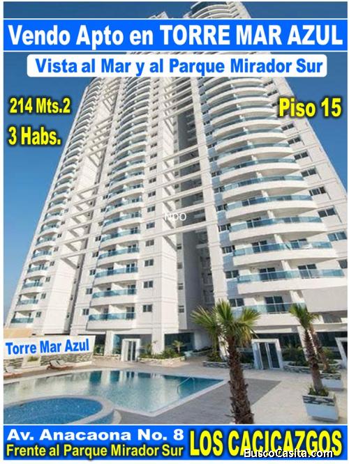 Vendo Apto en TORRE MAR AZUL frente Parque Mirador Sur, Piso 15, 3 Habs., 214 Mts.2
