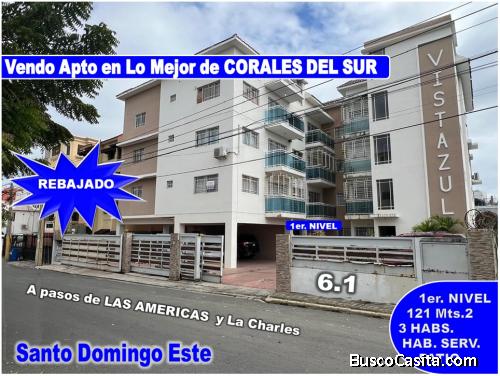 Vendo Apto en CORALES DEL SUR, 1er. Nivel, 3 HABS., 120 Mts.2, Patio, REBAJADO y de OPORTUNIDAD