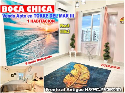 APTO REBAJADO EN BOCA CHICA.  1 HAB., 61 Mts.2, PISO 8, TORRE BOCA DEL MAR III