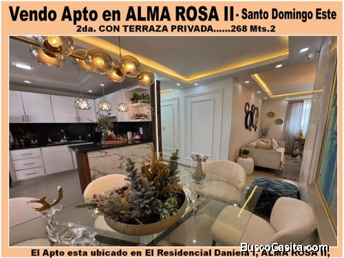 Vendo Apto de Lujo en 2DO. NIVEL, con TERRAZA y Gazebos en Alma Rosa II, Santo Domingo Este