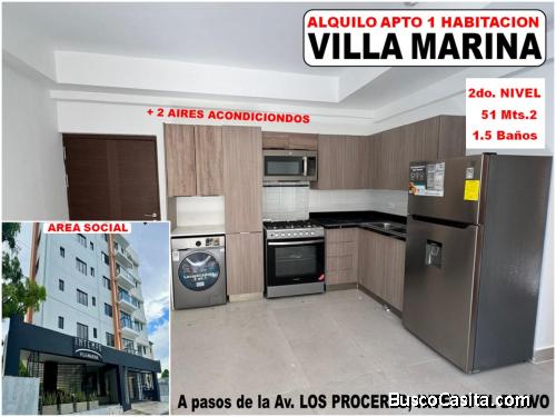 SE ALQUILA Apto 1 HABITACION en TORRE INTEMPO, Villa Marina, a pocos pasos de AV. LOS PROCERES, INTE