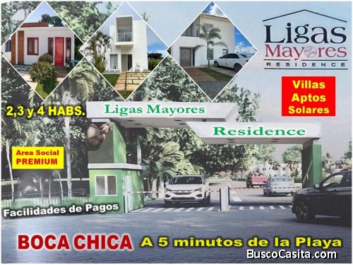 PROYECTO DE  VILLAS,  APTOS O SOLARES EN BOCA CHICA, A SOLO 5 MINUTOS DE LA PLAYA, CON LOS MEJORES P
