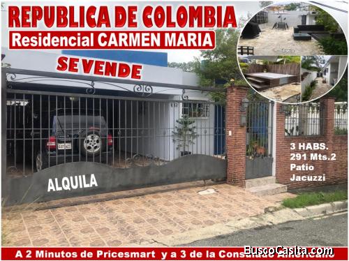 Vendo Casa REMODELADA en LA REPUBLICA DE COLOMBIA, Res. Carmen María, 3 HABS., 291 Mts.2, Patio, Jac