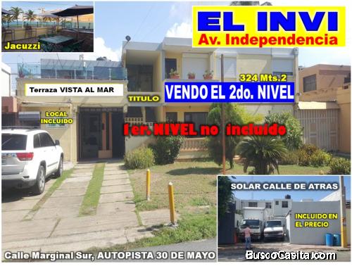CASA 2DO NIVEL (VISTA AL MAR) EN EL INVI, AUTOPISTA 30 DE MAYO + LOCAL + SOLAR EN 1ER NIVEL