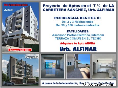 Proyecto de Aptos en el  7 ½  de LA CARRETERA SANCHEZ (Urb. ALFIMAR), de 2 y 3 HABS., con Ascensor