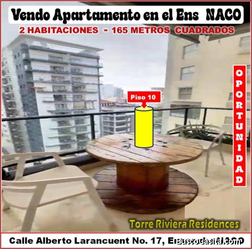 Vendo Apto de Lujo en TORRE RIVIERA RESIDENCES de NACO,  2 HABS. 165 Mts.2, Piso 10, DE OPORTUNIDAD