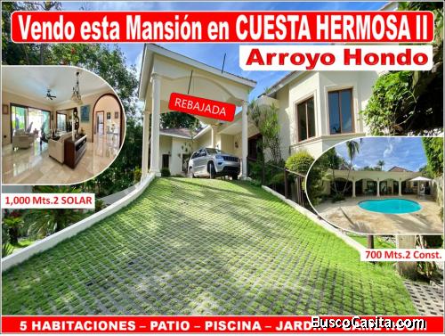 Vendo Imponente Mansión en Cuesta Hermosa II, 5 HABS., 1,000 Mts.2, Patio, Piscina, REBAJADA
