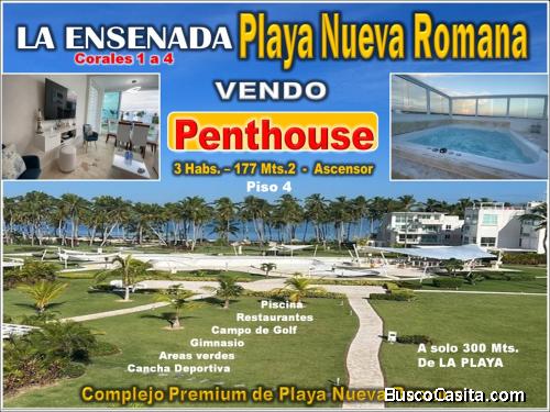 Vendo Hermoso PENTHOUSE  amueblado Total en PLAYA NUEVA ROMANA, Complejo LA ENSENADA,  a solo 300 me